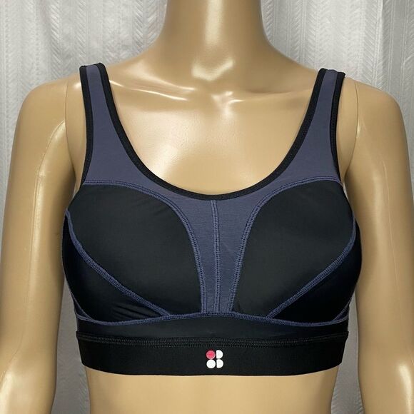 Sweaty Betty Victory Run Bra Blue/Black Mesh Back Back Clasp Racer Back 32C - Picture 2 of 7